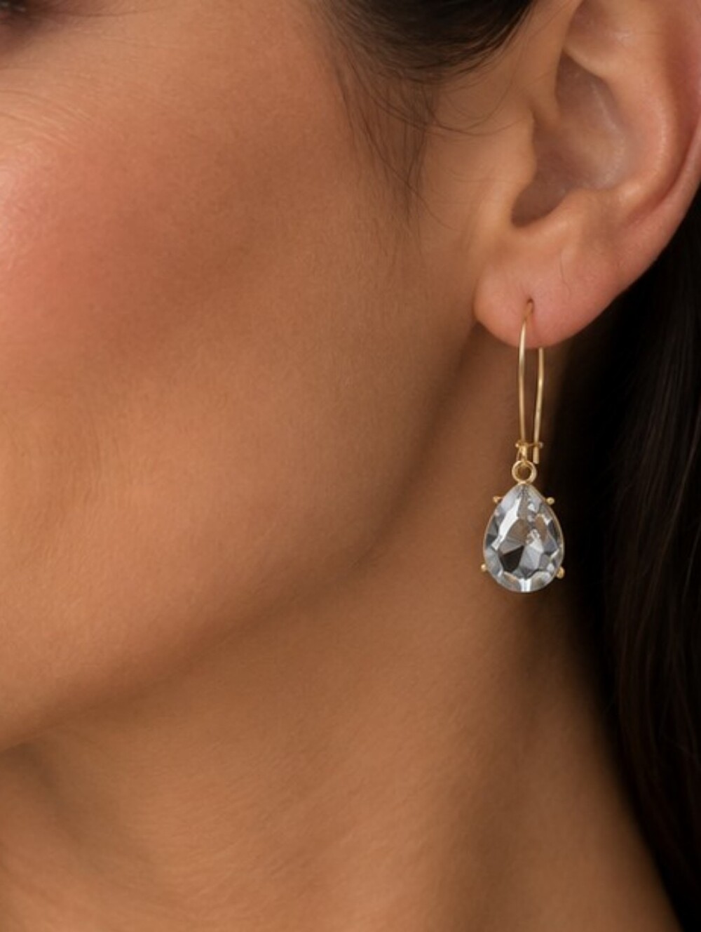💎 Clear Faceted Teardrop Dangle Earrings Gold Tone Kidney Wire Elegant